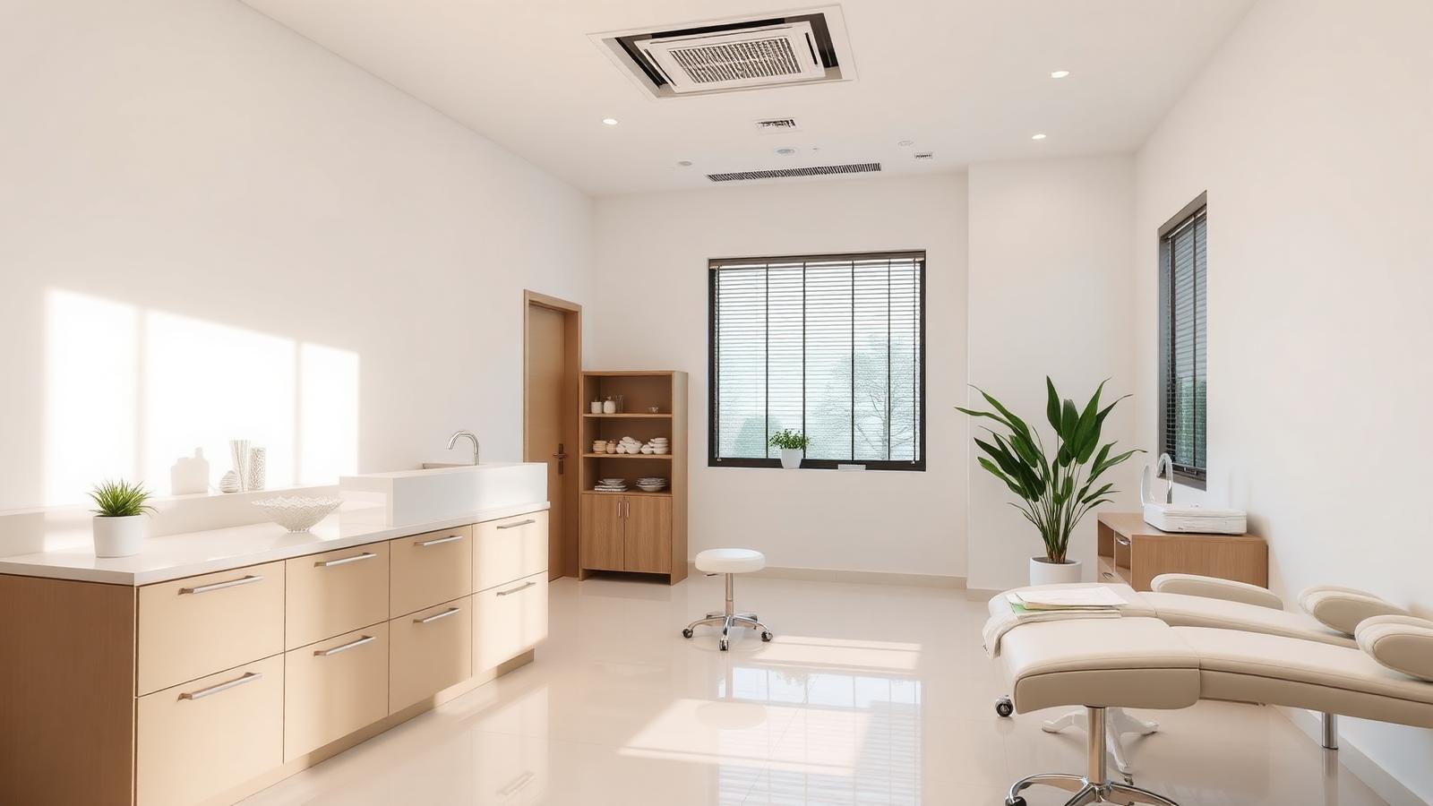 Bright modern med spa treatment room with clean neutral interior