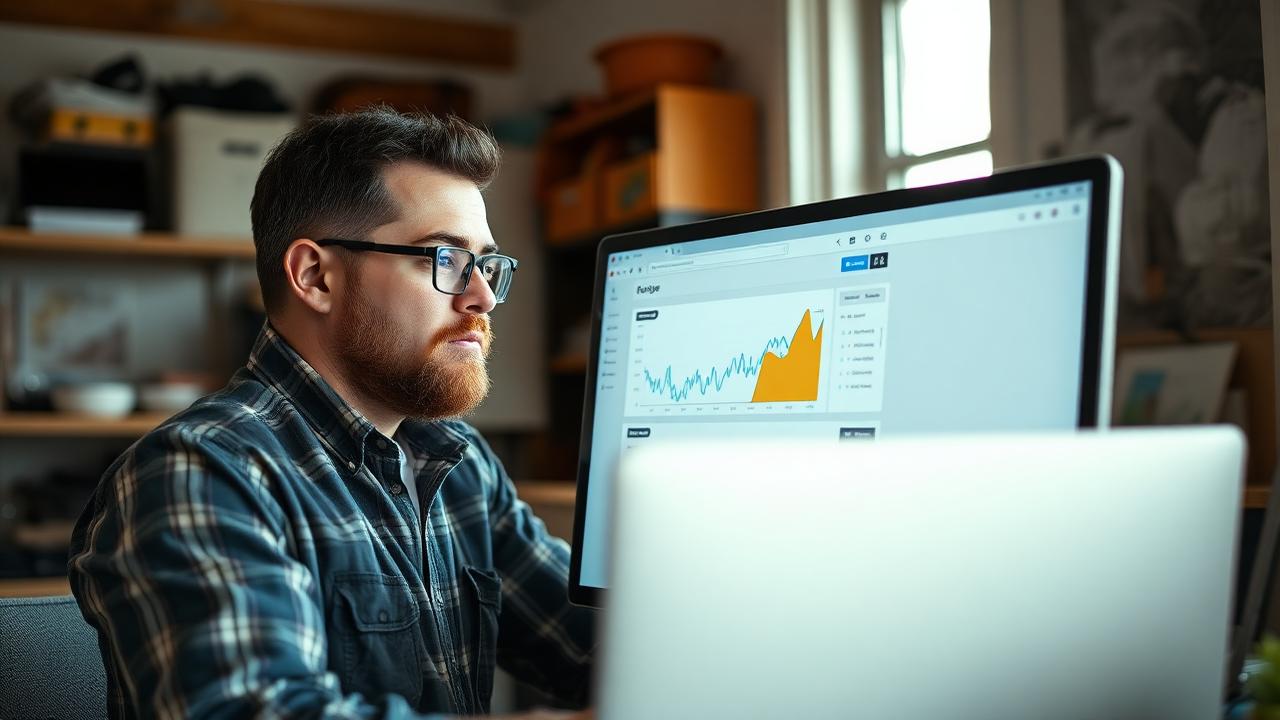 A trades business owner reviewing a Google Ads dashboard on a desktop monitor